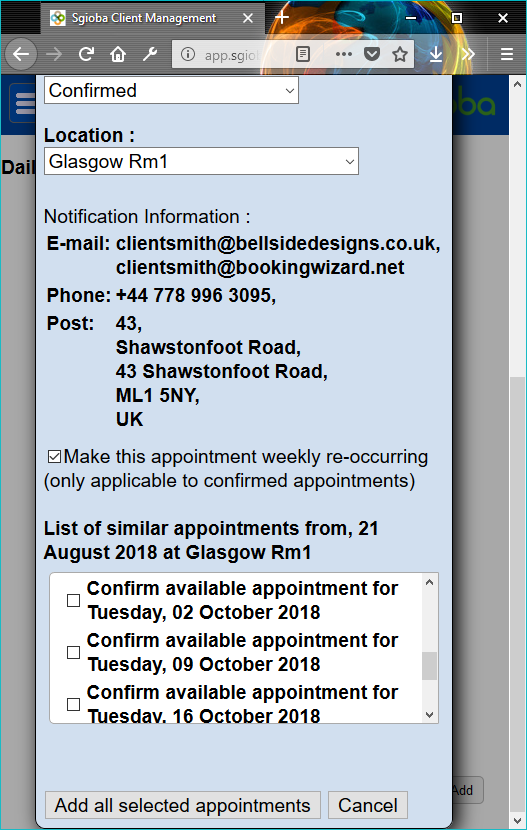 Re-occurring Appointment Control